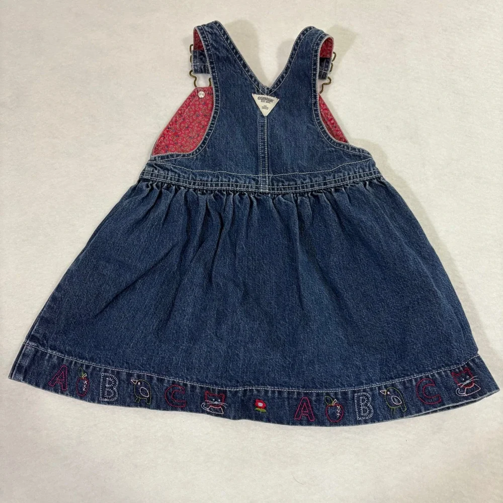 OshKosh B'gosh Kids‎ Denim Overalls Dress ABC Embroidered Flower Cute Size 2T